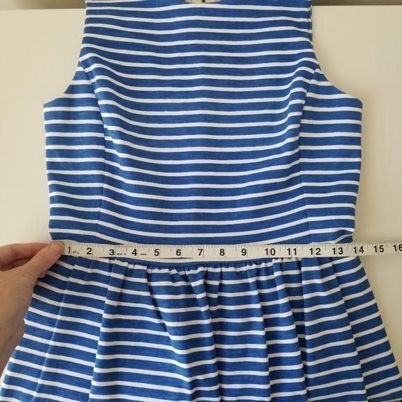 J Crew Blue/White Striped Pleated Ponte Mini Dress with Pockets Size XS - Picture 8 of 13